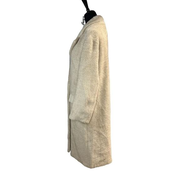 Zara Double Breasted herringbone print Beige Lapels Coat Medium - Picture 4 of 12